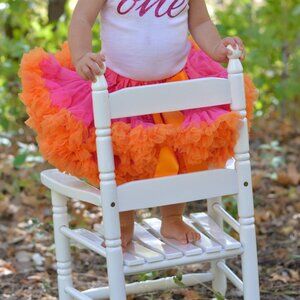 New 12 mo Baby Girl 1st Birthday Hot Pink Orange Tutu Premium Pettiskirt